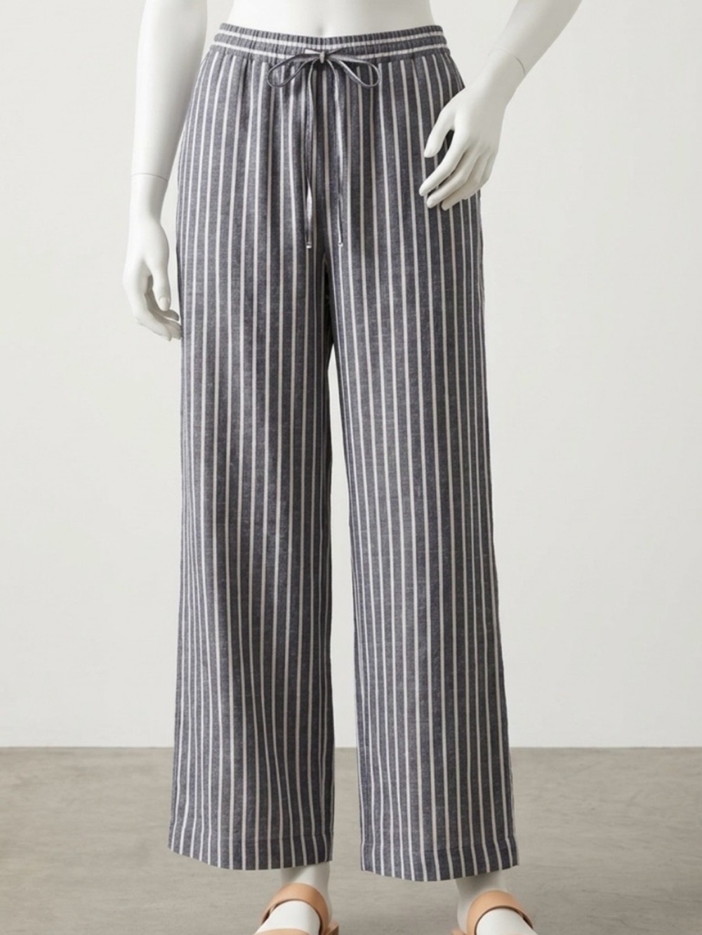 HAPPY LEGS Boho Women’s Striped Blue/Gray and White Blend Wide Leg Pants - 3XL
